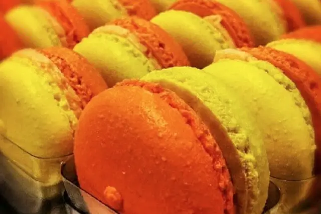 The festive candy corn macarons from Dana's Bakery